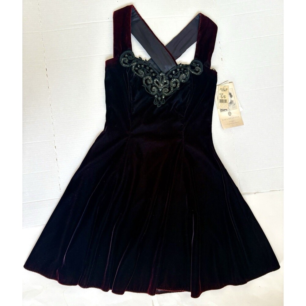 NWT Vintage Ladies Jessica McClintock Gunne Sax Black Velvet W/Sequins Dress 5/6